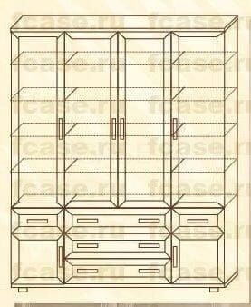 Четырёхстворчатый шкаф для книг со стеклом мод-170